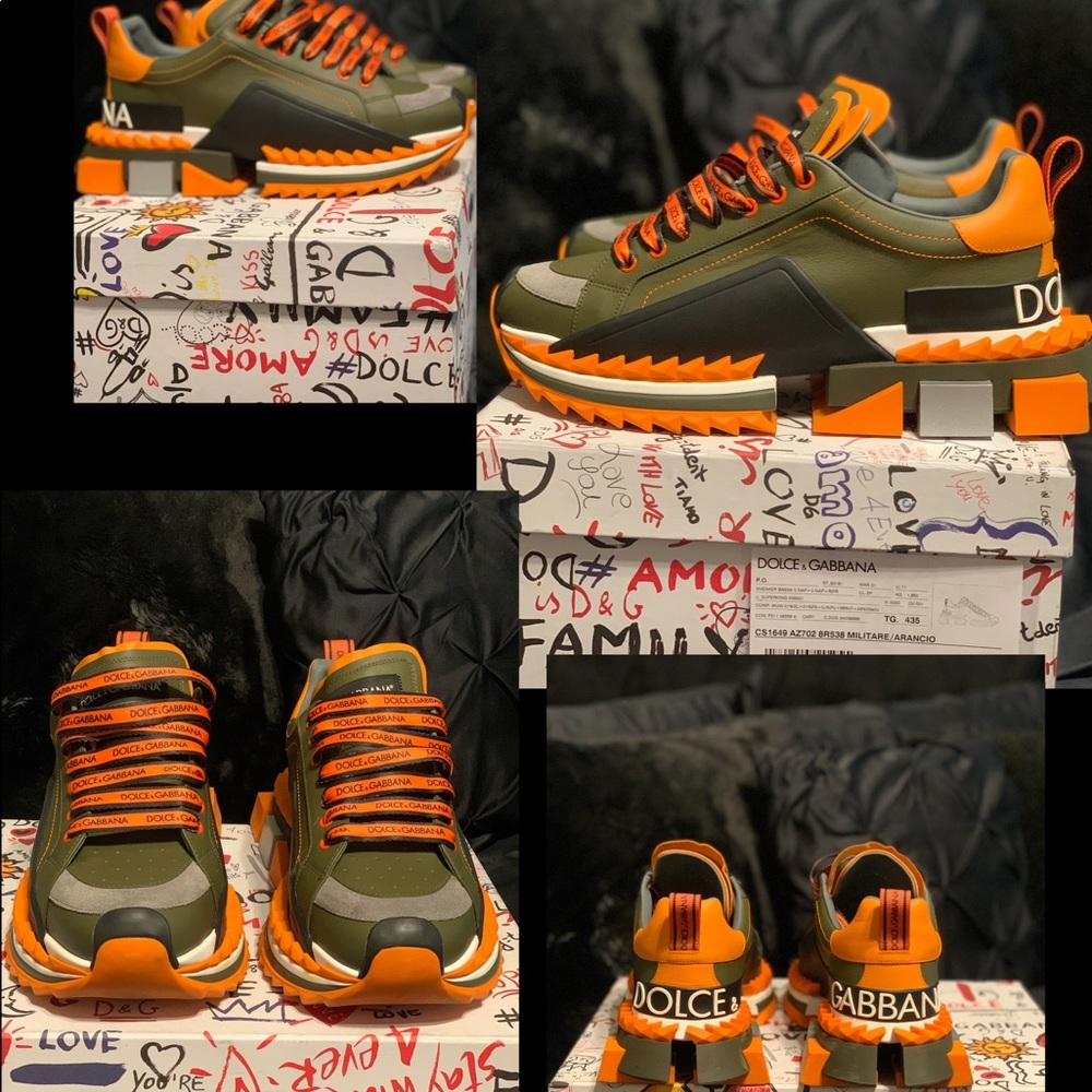 Dolce & Gabbana Green/Orange Leather Super King Platform Sneakers Size US 9 Men.